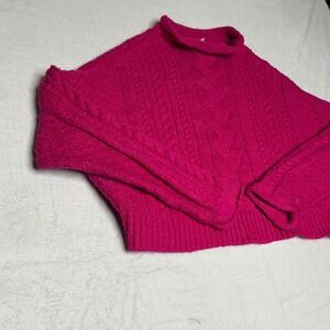 Anthro Pilcro Cable Knit Sweater Hot Pink Cropped Mock Neck Chunky Y2K Cozycore